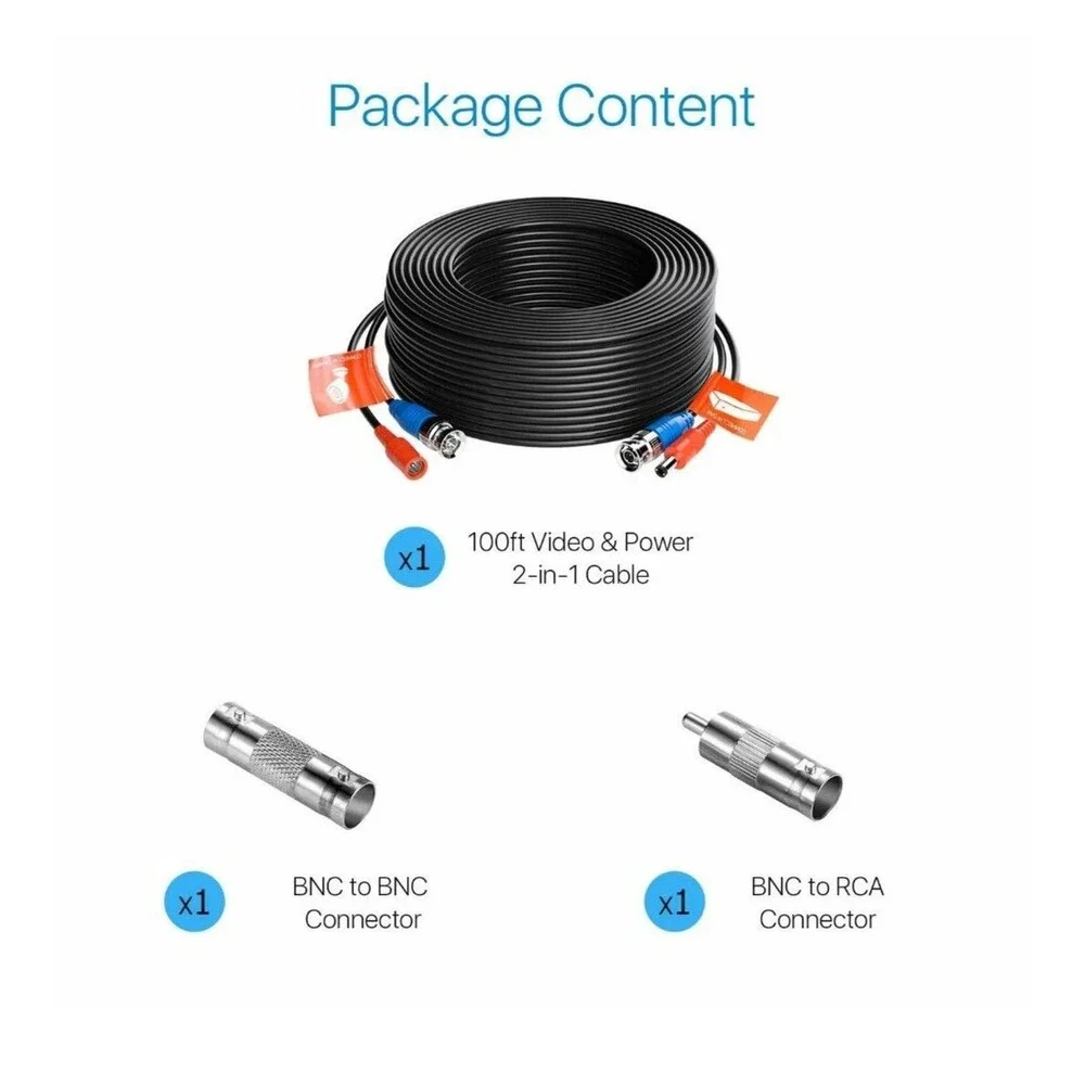 ZOSI CCTV Security Camera BNC Cable 100ft Wire Cord Video Power Cable Black